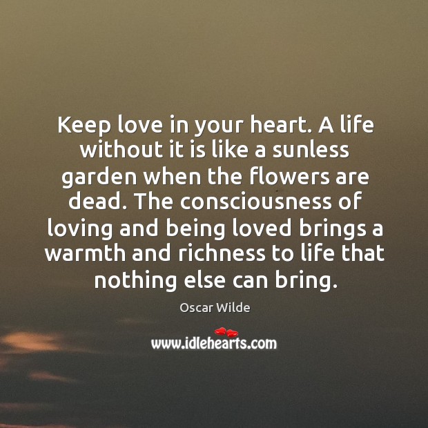Keep love in your heart. A life without it is like a sunless garden when the flowers are dead. Heart Quotes Image