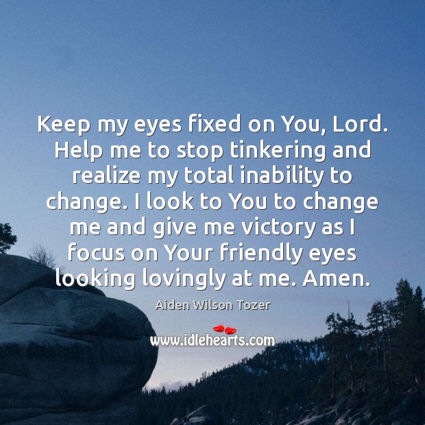 Keep my eyes fixed on You, Lord. Help me to stop tinkering Aiden Wilson Tozer Picture Quote