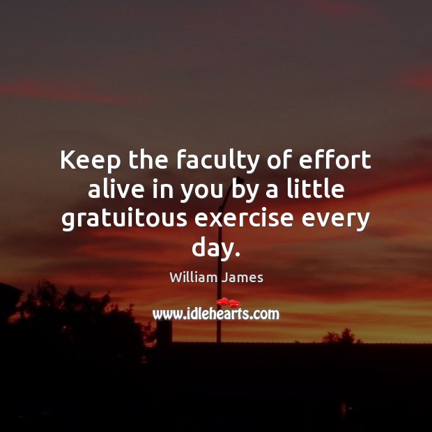 Keep the faculty of effort alive in you by a little gratuitous exercise every day. William James Picture Quote