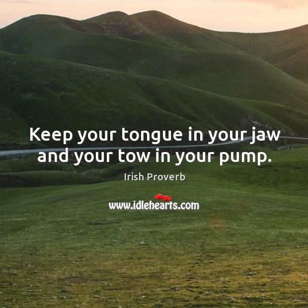 Keep your tongue in your jaw and your tow in your pump. Irish Proverbs Image