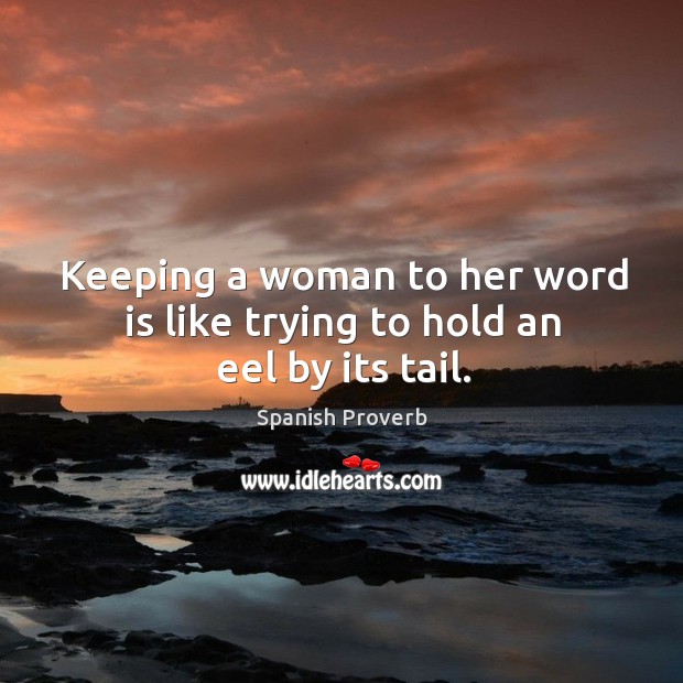 Keeping a woman to her word is like trying to hold an eel by its tail. Spanish Proverbs Image