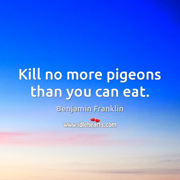 Kill no more pigeons than you can eat. Benjamin Franklin Picture Quote