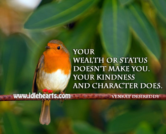 Your wealth or status doesn’t make you. Venkat Desireddy Picture Quote