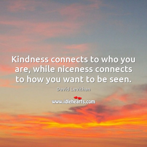Kindness connects to who you are, while niceness connects to how you want to be seen. David Levithan Picture Quote