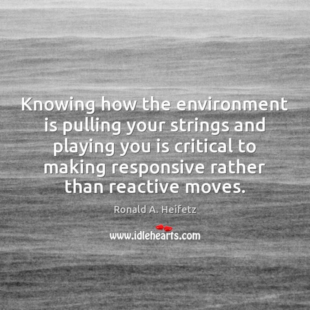 Knowing how the environment is pulling your strings and playing you is Ronald A. Heifetz Picture Quote