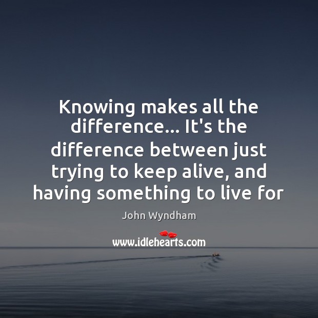 Knowing makes all the difference… It’s the difference between just trying to John Wyndham Picture Quote