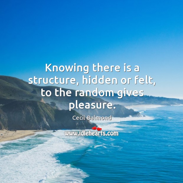 Knowing there is a structure, hidden or felt, to the random gives pleasure. Cecil Balmond Picture Quote