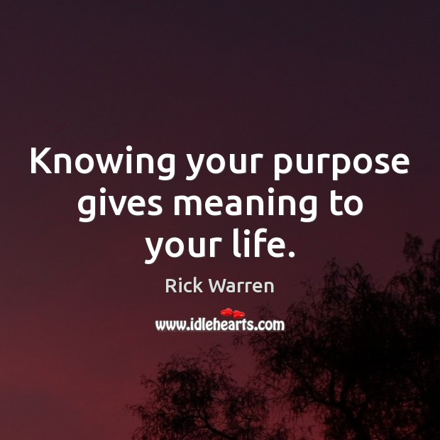 Knowing your purpose gives meaning to your life. Rick Warren Picture Quote