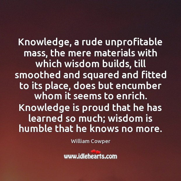 Knowledge, a rude unprofitable mass, the mere materials with which wisdom builds, Knowledge Quotes Image