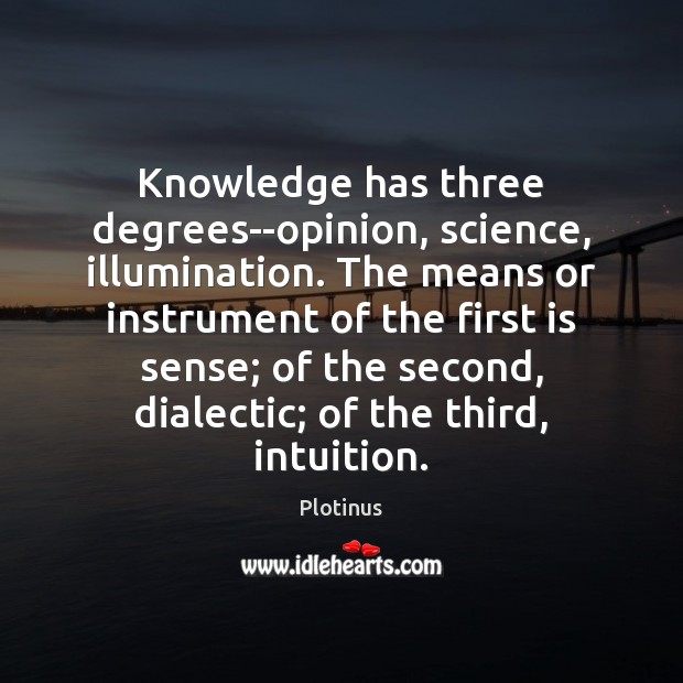 Knowledge has three degrees–opinion, science, illumination. The means or instrument of the Image