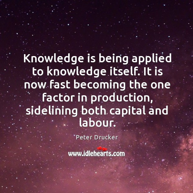 Knowledge is being applied to knowledge itself. It is now fast becoming Peter Drucker Picture Quote