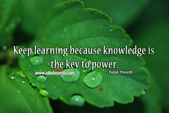 Keep learning because knowledge is the key to power. Polish Proverbs Image