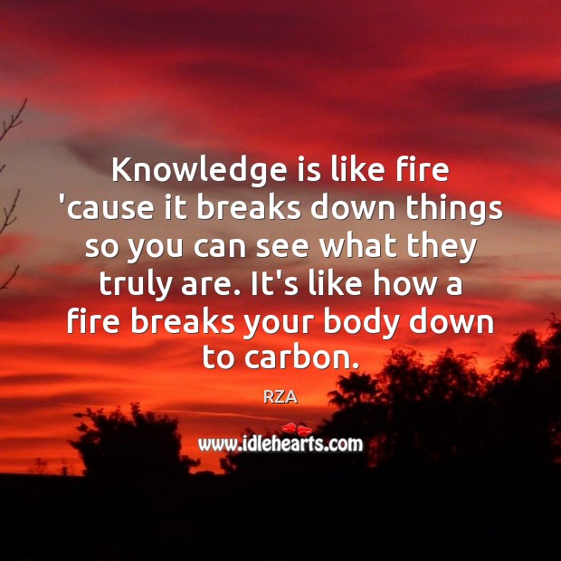 Knowledge is like fire ’cause it breaks down things so you can RZA Picture Quote