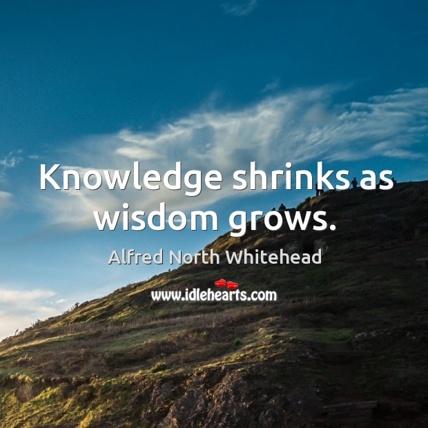 Knowledge shrinks as wisdom grows. Alfred North Whitehead Picture Quote