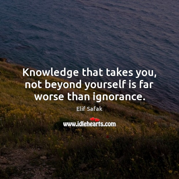 Knowledge that takes you, not beyond yourself is far worse than ignorance. Elif Safak Picture Quote