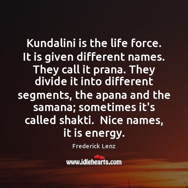 Kundalini is the life force. It is given different names. They call Frederick Lenz Picture Quote
