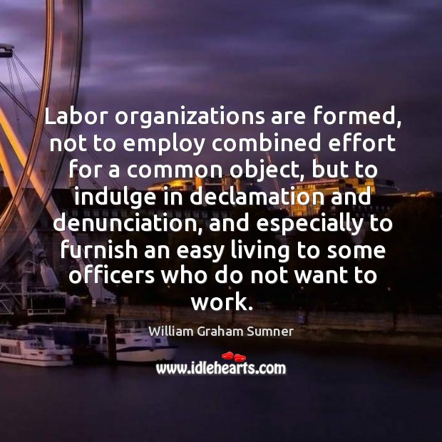Labor organizations are formed, not to employ combined effort for a common object William Graham Sumner Picture Quote