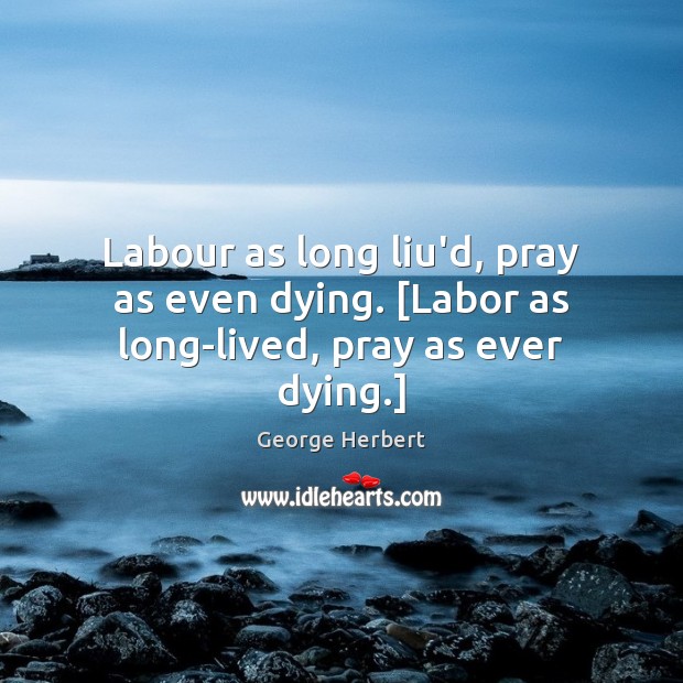Labour as long liu’d, pray as even dying. [Labor as long-lived, pray as ever dying.] Image