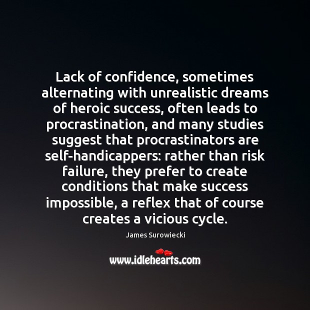 Lack of confidence, sometimes alternating with unrealistic dreams of heroic success, often Image