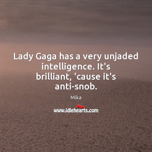 Lady Gaga has a very unjaded intelligence. It’s brilliant, ’cause it’s anti-snob. Mika Picture Quote