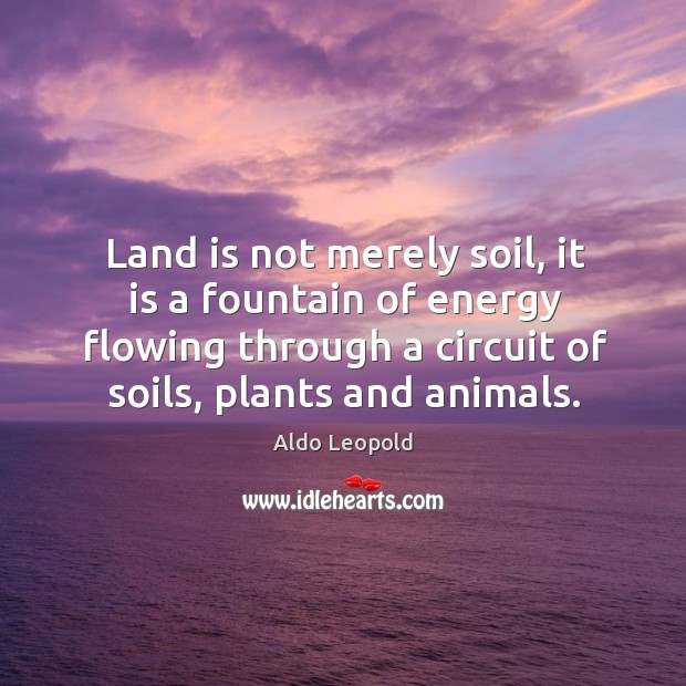 Land is not merely soil, it is a fountain of energy flowing Aldo Leopold Picture Quote
