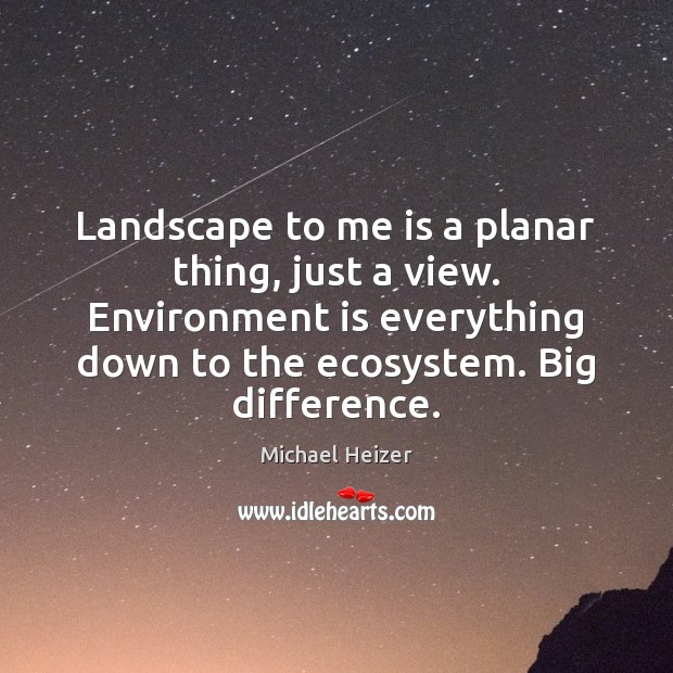 Landscape to me is a planar thing, just a view. Environment is Michael Heizer Picture Quote