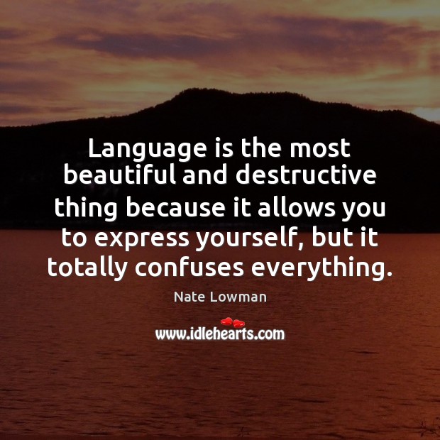 Language is the most beautiful and destructive thing because it allows you Nate Lowman Picture Quote