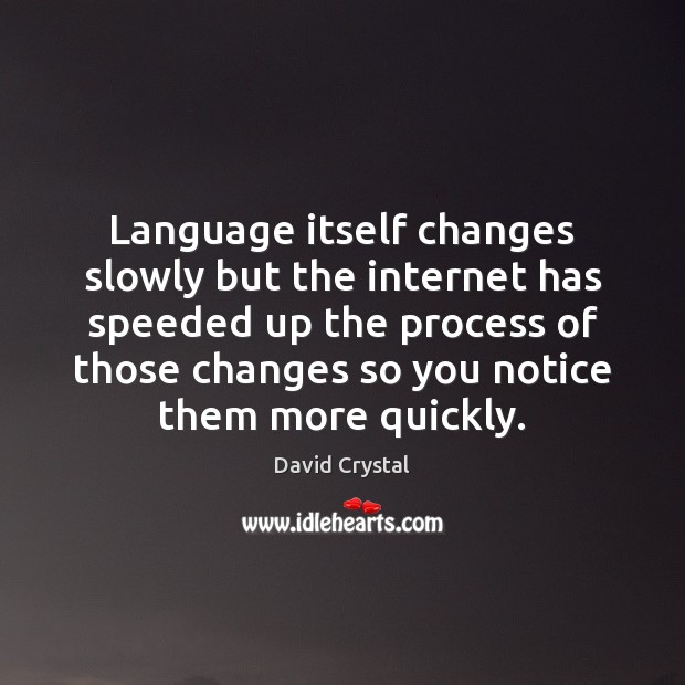 Language itself changes slowly but the internet has speeded up the process David Crystal Picture Quote