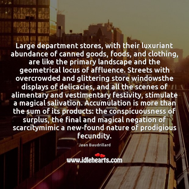 Large department stores, with their luxuriant abundance of canned goods, foods, and Image