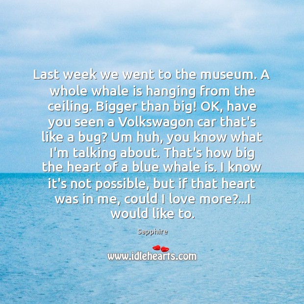 Last week we went to the museum. A whole whale is hanging Sapphire Picture Quote