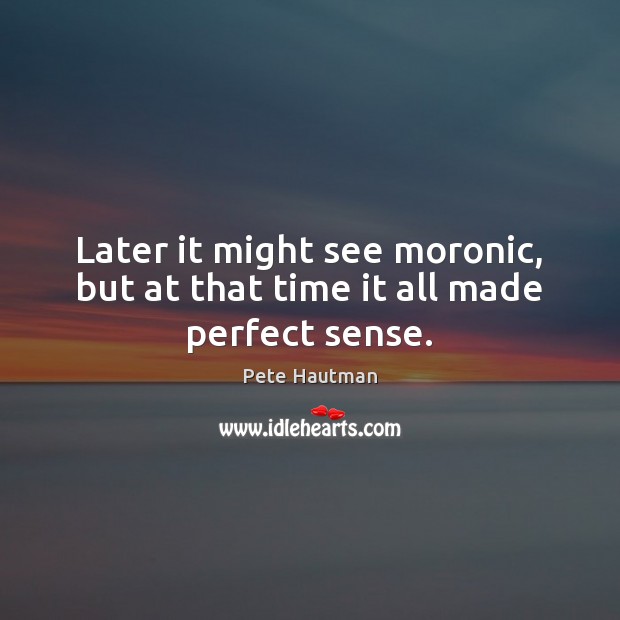 Later it might see moronic, but at that time it all made perfect sense. Pete Hautman Picture Quote