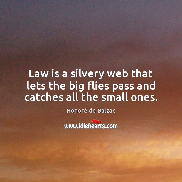 Law is a silvery web that lets the big flies pass and catches all the small ones. Honoré de Balzac Picture Quote