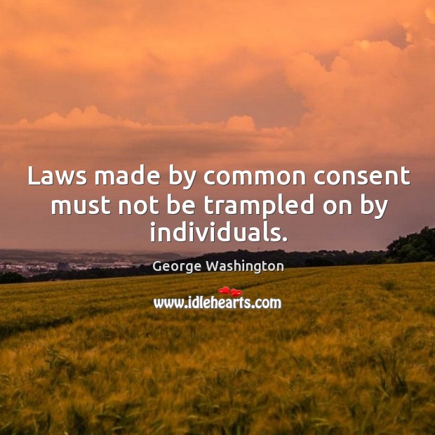 Laws made by common consent must not be trampled on by individuals. George Washington Picture Quote