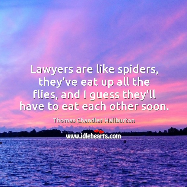 Lawyers are like spiders, they’ve eat up all the flies, and I Thomas Chandler Haliburton Picture Quote