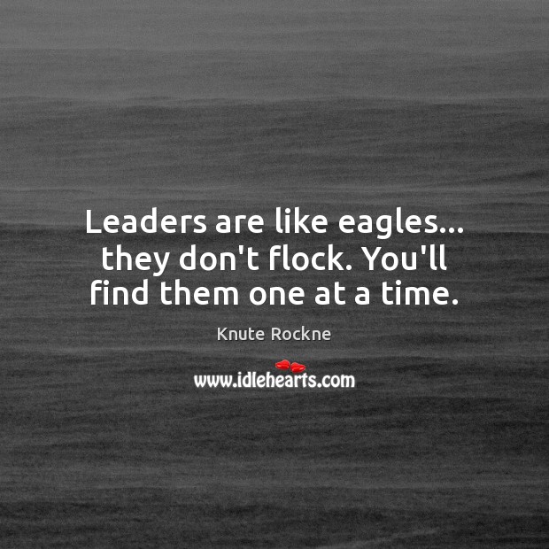Leaders are like eagles… they don’t flock. You’ll find them one at a time. Knute Rockne Picture Quote