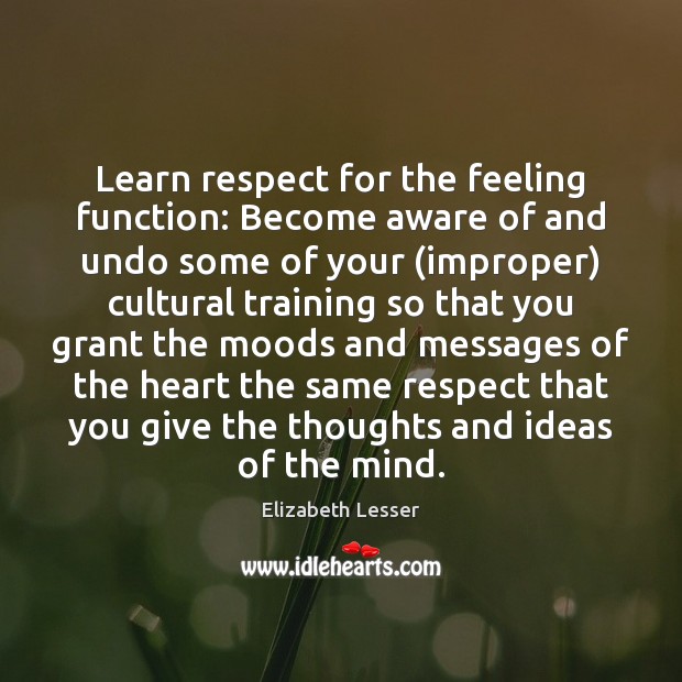 Learn respect for the feeling function: Become aware of and undo some Elizabeth Lesser Picture Quote