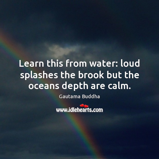 Learn this from water: loud splashes the brook but the oceans depth are calm. Gautama Buddha Picture Quote