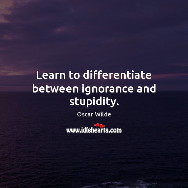 Learn to differentiate between ignorance and stupidity. Oscar Wilde Picture Quote