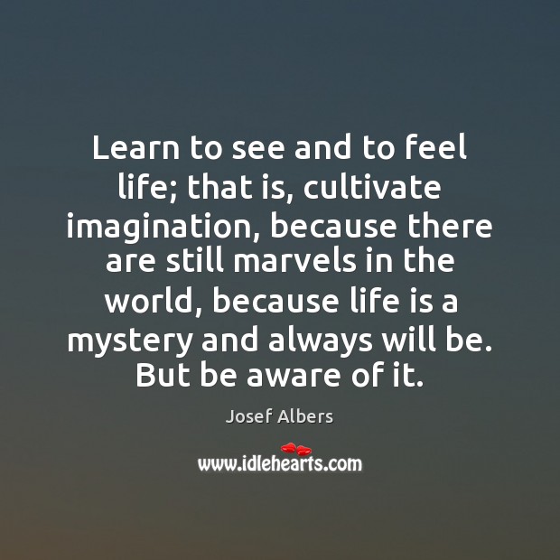 Learn to see and to feel life; that is, cultivate imagination, because Josef Albers Picture Quote
