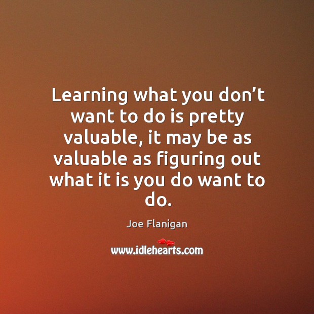 Learning what you don’t want to do is pretty valuable, it may be as valuable as Joe Flanigan Picture Quote