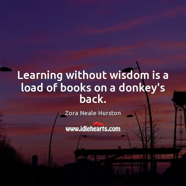 Learning without wisdom is a load of books on a donkey’s back. Zora Neale Hurston Picture Quote