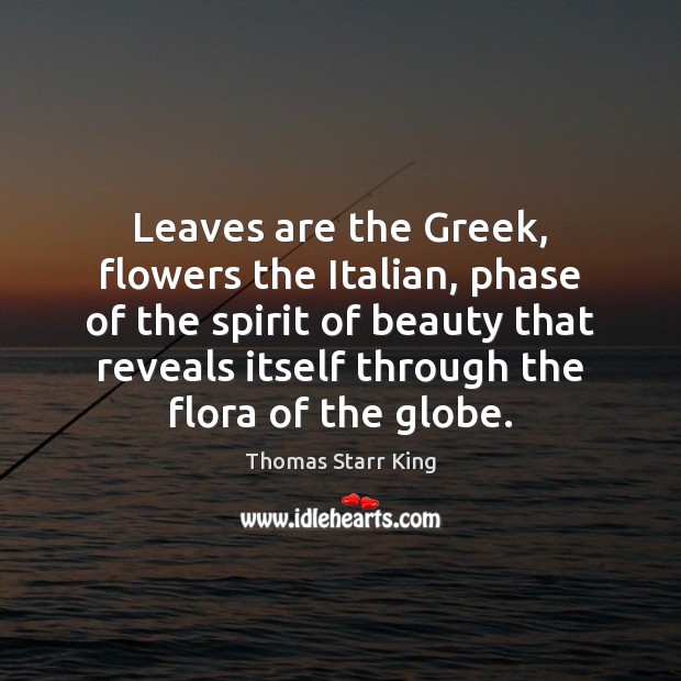 Leaves are the Greek, flowers the Italian, phase of the spirit of Thomas Starr King Picture Quote