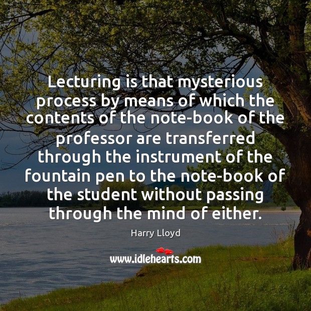 Lecturing is that mysterious process by means of which the contents of Image