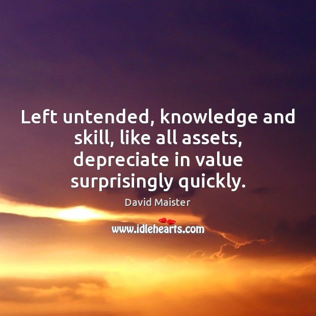 Left untended, knowledge and skill, like all assets, depreciate in value surprisingly David Maister Picture Quote