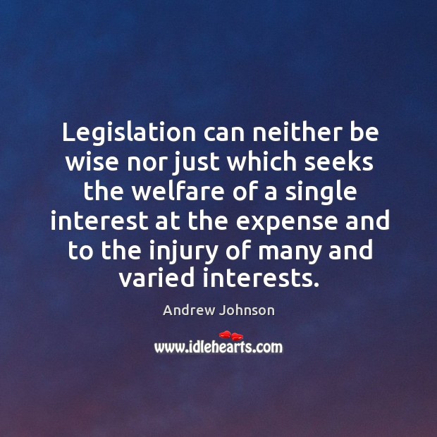 Legislation can neither be wise nor just which seeks the welfare of a single interest Andrew Johnson Picture Quote