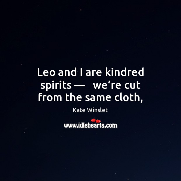 Leo and I are kindred spirits —   we’re cut from the same cloth, Kate Winslet Picture Quote