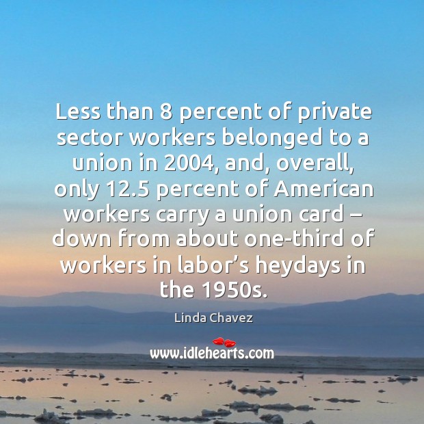 Less than 8 percent of private sector workers belonged to a union in 2004, and 