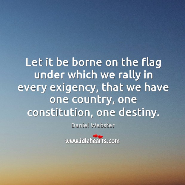 Let it be borne on the flag under which we rally in every exigency, that we have one country, one constitution, one destiny. Daniel Webster Picture Quote
