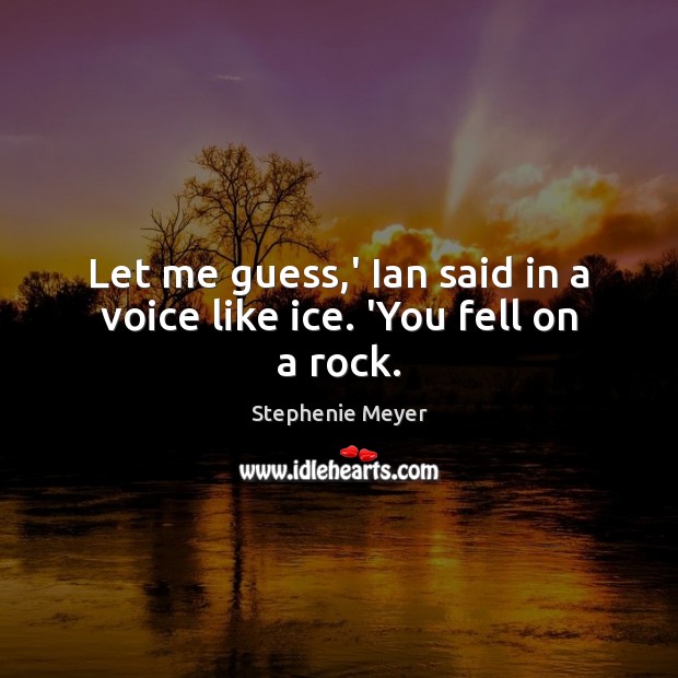 Let me guess,’ Ian said in a voice like ice. ‘You fell on a rock. Stephenie Meyer Picture Quote