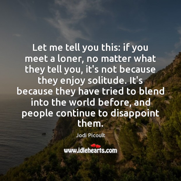 Let me tell you this: if you meet a loner, no matter Jodi Picoult Picture Quote